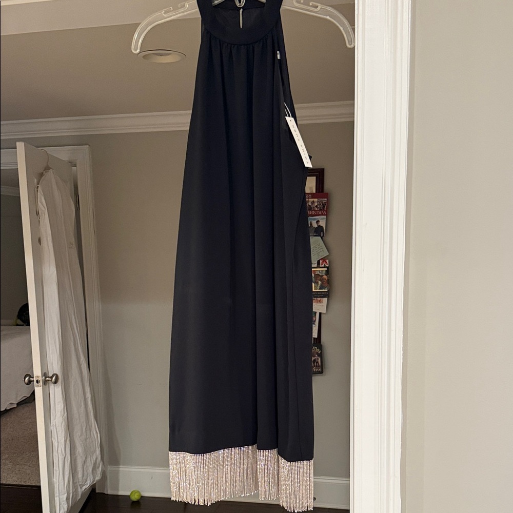 Trina Turk Black Maxi Dress with Fringe Hem